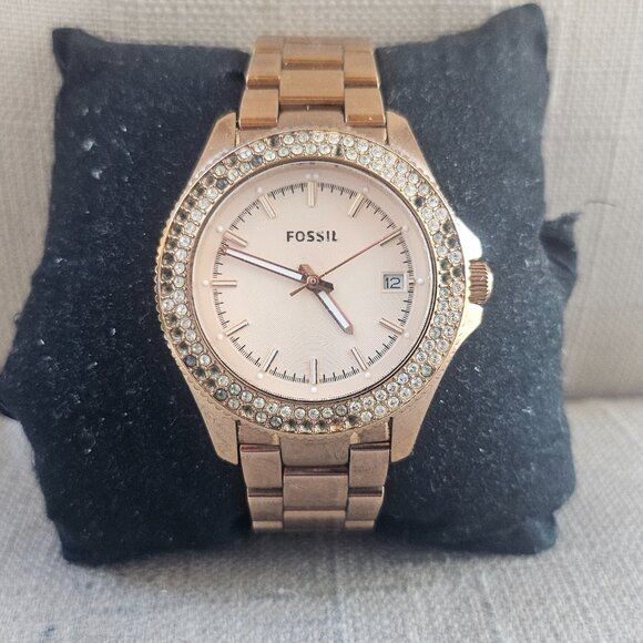 Fossil Women Watch AM4454 Retro Traveler Rose Gold Stainless Steel Crystal Bezel - Picture 2 of 12